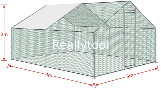 Large Walk in Chicken Run Coop Backyard Hen House Outdoor Farm Ranch Poultry Chicken Cage with Cover 4x3x2m