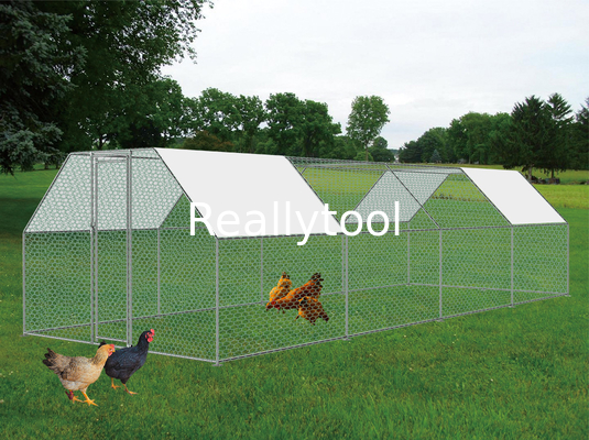 Metal Chicken Coop with Run Walk in Chicken Cage Poultry Habitat Supplies with Waterproof and Anti-Ultraviolet Cover