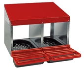 2 Compartment Rollaway Chicken Nesting Box in Galvanized Sheet Metal Egg Box Red