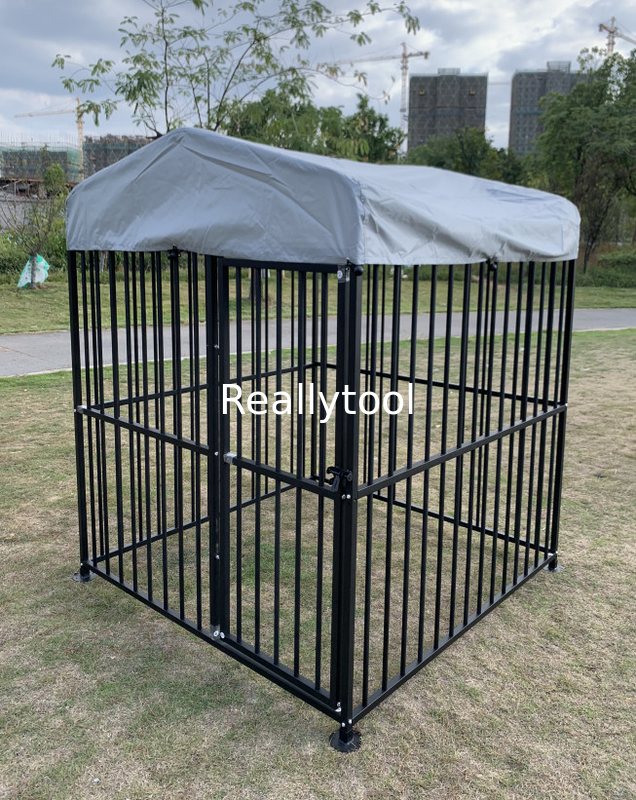Metal kennel outdoor large dog cage easy to clean and rustproof with lockable dog door with waterproof & anti-UV cover