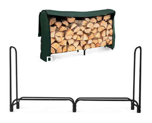Firewood Rack with Cover Metal Log Store Outdoor 200 x 116 x 36 cm Black