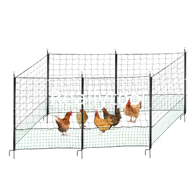 12 M Chicken Net Fence Kit With Gate Double Pointed Posts in Green with Fibreglass Rod