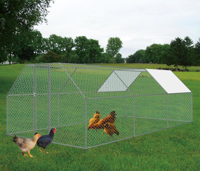 Chicken Coop Cage with Cover Galvanized Metal Walk In Chicken Cage Pen